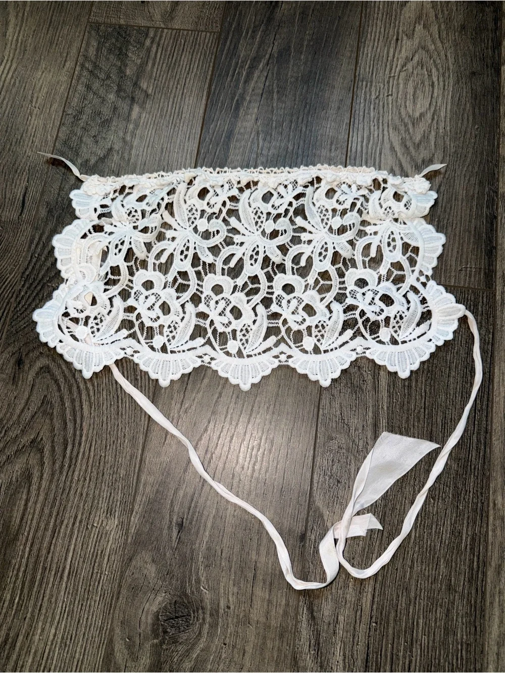 White Lace Bonnet with Ties